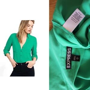 Express Button Down Dressy Green Top XS Preowned